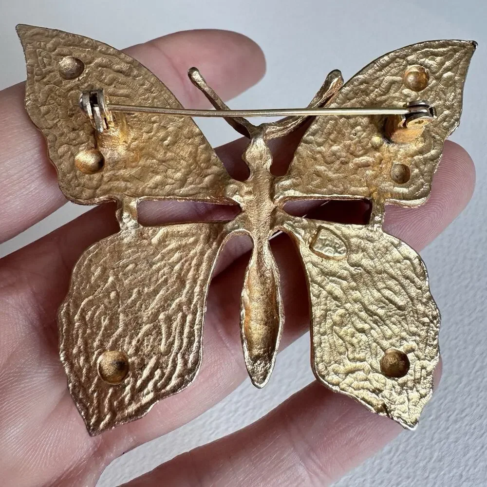 Vintage Goldtoned Tara Butterfly Statement Pin Brooch Jewelry Rhinestone